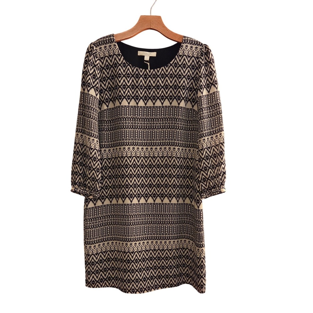 Piperlime Collection SILK Black+White Ikat Geometric Mod Shift Dress NWT Sz S